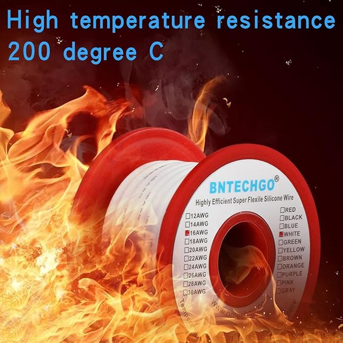 BNTECHGO 16 Gauge Silicone Wire Spool 25 ft White Flexible 16 AWG Stranded Tinned Copper Wire