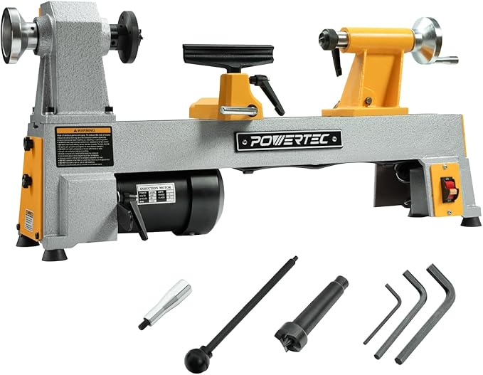 POWERTEC 10" x 18" Benchtop Mini Wood Lathe ??1/2HP, 5-Speed Cast Iron Lathe with MT2 Taper for Turning Pens, Bowls, Spindles, and DIY Wood Projects (LT1018)