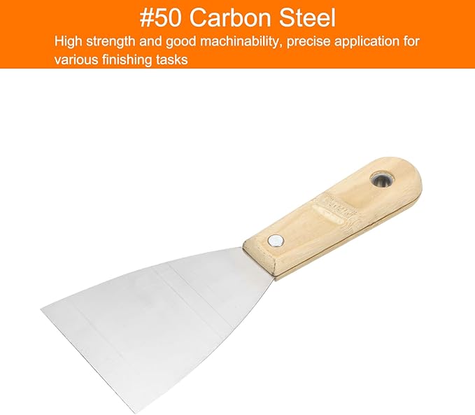 HARFINGTON 2pcs Carbon Steel Putty Knife 3" Wood Handle Spreading Drywall Flex Putty Scraper for Wallpaper Wall Taping Scraping Paint