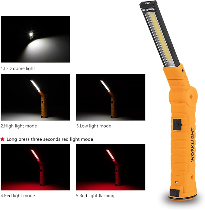 4 Pack Rechargeable LED Work Lights with Magnetic Base and 360째 Rotation, 5 Modes for BBQ, Camping, Reading, and Car Repair