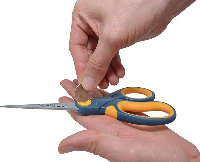 Westcott 8-Inch Titanium-Bonded Non-Stick Straight Scissors with Adjustable Glide Feature for Office and Home - Gray/Yellow, 3 Pack