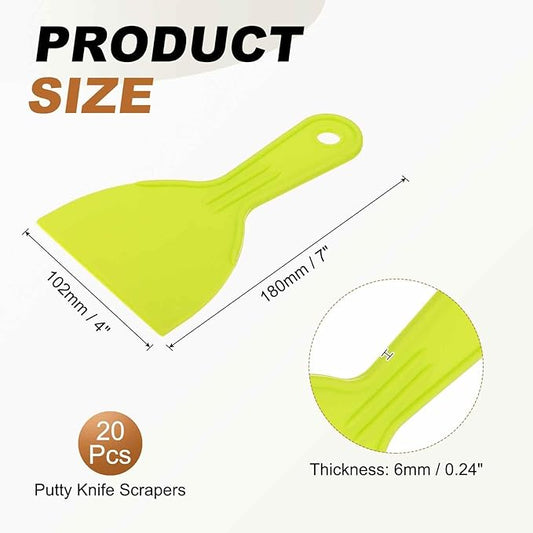 HARFINGTON 20pcs Putty Knife Scraper 4" Width Flexible Plastic Putty Knife Paint Scraper Tool for Taping Drywall Spreading Painting Wall Scratching Yellow