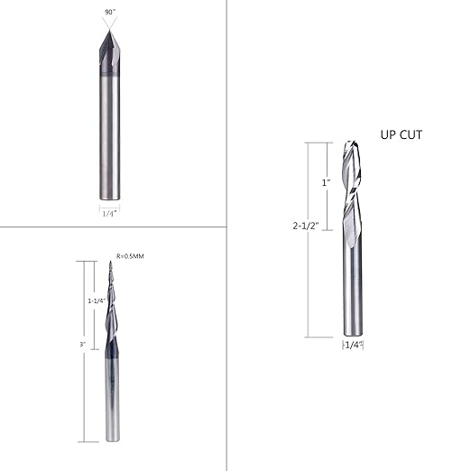 SpeTool CNC Router Bits Carving Set for Wood Profile V Groove Engraving Solid Carbide 1/4 Inch Shank