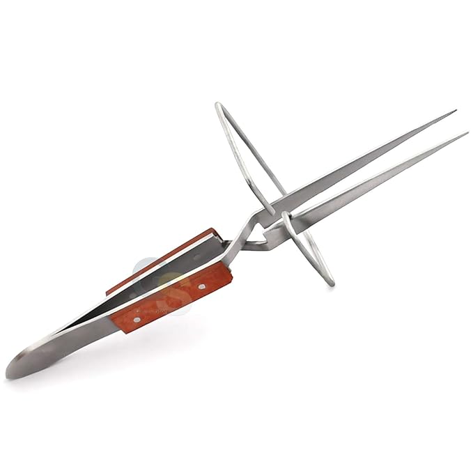 6-1/4" Straight Fiber-Grip Cross-Locking Tweezers with Stand for Soldering Welding Jewelry Making Repair Tool by G.S Online Store
