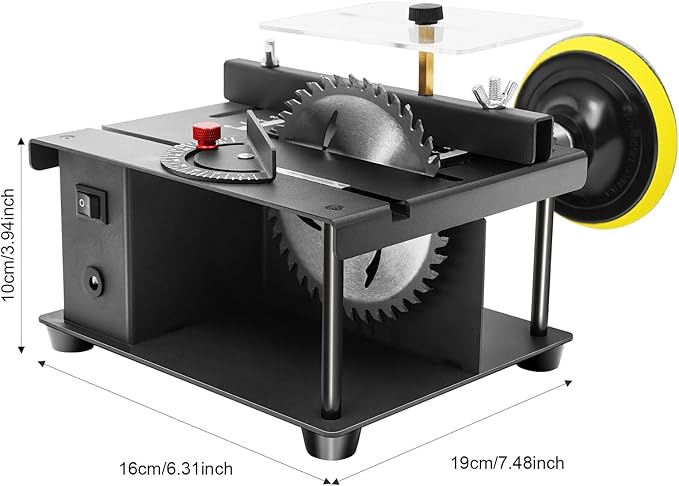 Mini Table Saw 200W - 0-90° Adjustable 1.3in Cutting Depth, 7-Speed 3000rpm w/Cold-Rolled Steel Base, for Wood/Metal/Plastic, Desktop DIY Craft Cutting Tool