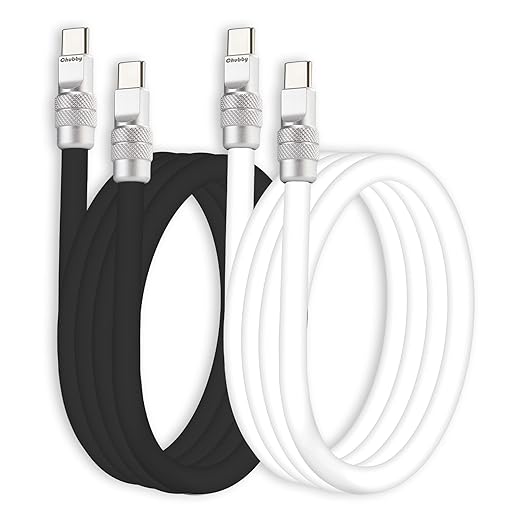 chubbycable Couple Chubby 2-Pack 240W USB C Cable Extra Thick Silicone Fast Charging Cable Compatible with iPhone 17-15 Series iPad Galaxy Series, Black+White, Type-C to Type-C, 4.9FT