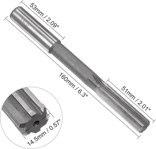 uxcell Chucking Reamer 14.5mm, H7 HSS Lathe Machine Reamer 6 Straight Flutes, Round Shank Milling Cutting Tool, Metric Reaming Drill Bit for Stainless Steel Metal Hole