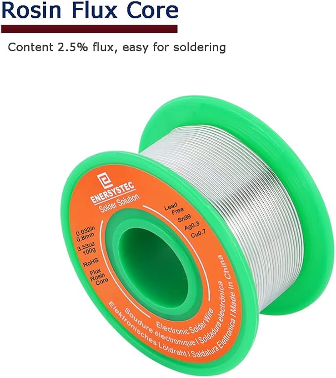 Lead-Free Solder Wire Thin 0.8mm 100g Electronics Soldering Rosin Flux Core Fine Gauge 0.032in Diameter Electrical Solder Unlead No Lead RoHS Sn99 Ag0.3 Cu0.7 Flow Well Soldering Wire