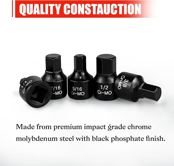 C&T 16 Piece 3/8-Inch Drive Low Profile Impact Hex Driver Set,SAE/Metric,1/4 Inch - 3/4 Inch, 6mm - 19mm, Cr-Mo Steel, Hex Bit Socket Set, Heavy Duty Storage Case