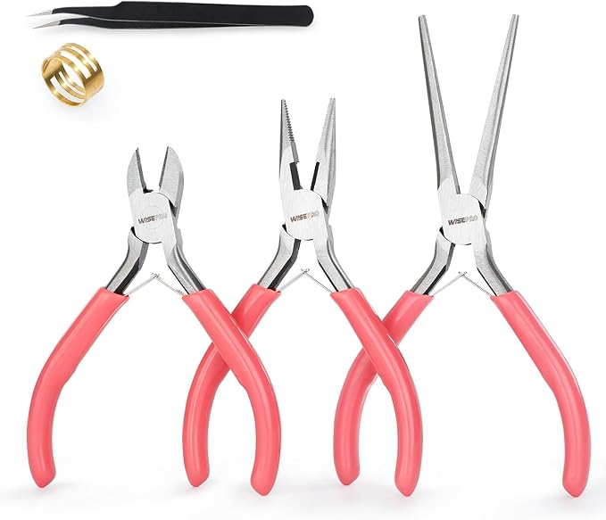 3 PCS Mini Pliers Set, Pink Jewelry Plier Kit with Needle Nose, Diagonal & Long Nose, Pink Tool Set for Women Jewelry Making, Repair and Crafts