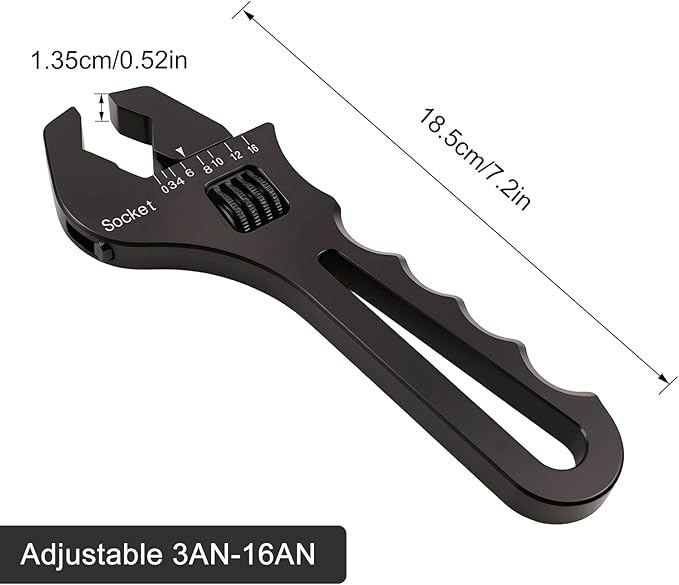 MINGABC Professional Adjustable AN Hose Wrench, Red Aluminum, 3AN-16AN Range, Anodized Finish (BLACK)