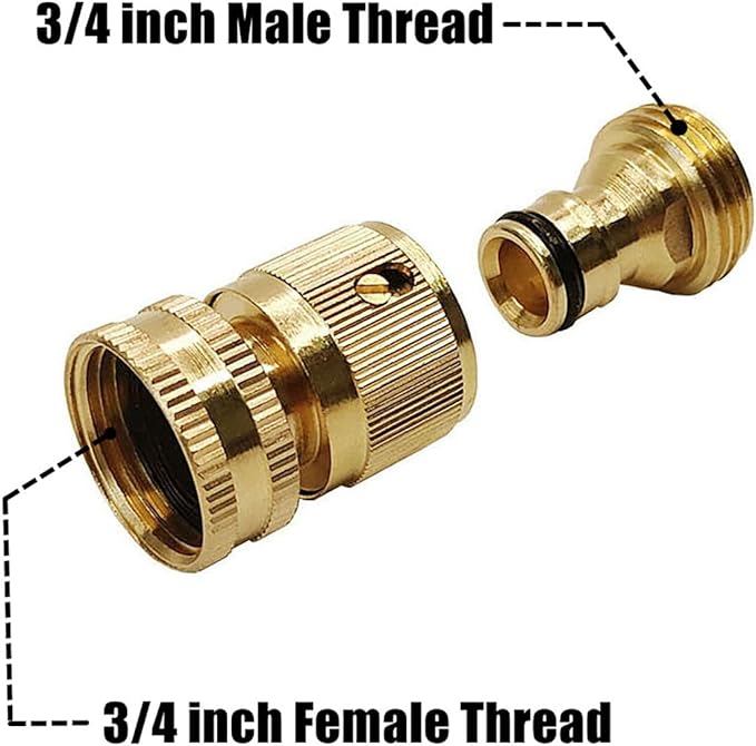4 Sets Garden Hose Quick Connector, 3/4 inch GHT Thread Brass Heavy-Duty No-Leak Rust Resistant Car Wash Hose Splitter Watering Male and Female Fitting Adapter, Water Pipe Quick Connect Fitting