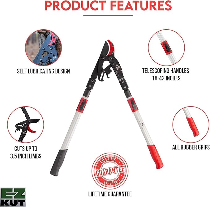 EZ Kut Tree Trimming Combo Kit ??Includes 42" Extendable Ratcheting Lopper + Sling Pak Sheath + Bonus Replacement Blade ??Heavy Duty Garden Tools Set, Pruning Shears for Thick Branches (Green Pack)