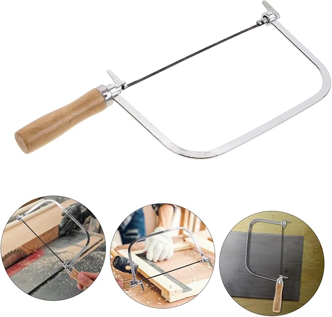 1set Portable Hand Saw Wooden Handle Coping Saw for Woodworking Includes Replacement Blades for Projects and Outdoor Use