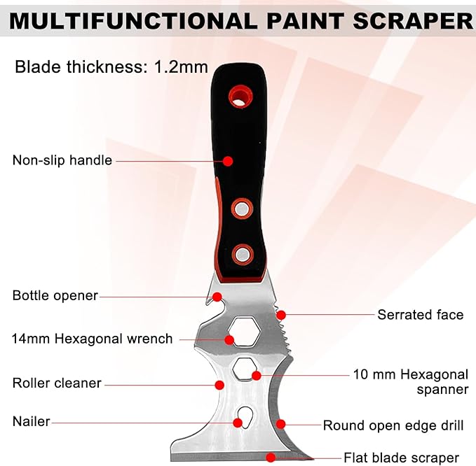 Drywall Taping Knife Set, 6 Pcs Stainless Steel Taping Knives Includes 6??8??10??12??14?? 3??Multifunctional Paint Scraper, Perfect Hand Tools for Drywall Joint Taping, Finishing and Patching