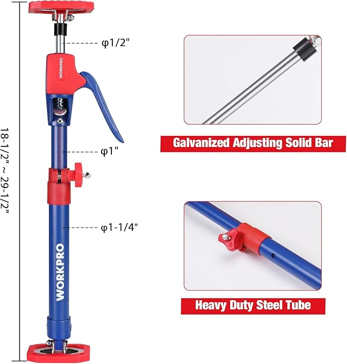 WORKPRO Cabinet Jack Support Pole, 18.5" to 29.5" Steel Telescopic Quick Support Rod Adjustable 3rd Hand Support System with 154 lbs Capacity for Cabinet Jack, Drywall Jack& Cargo Bars, 4-Pack