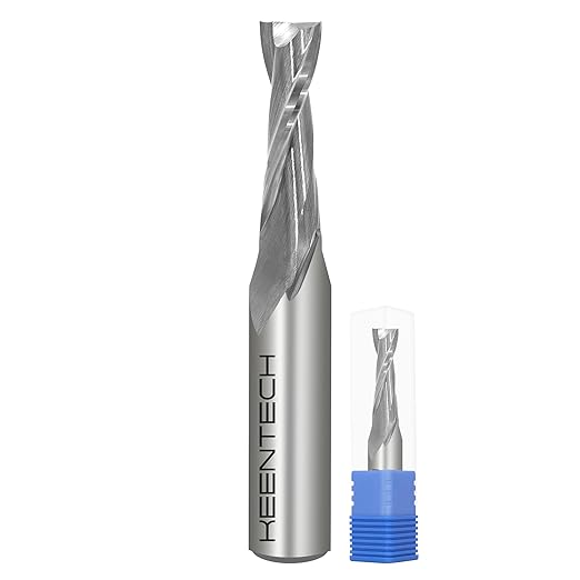 KEENTECH 1/2" Shank Upcut 2 Flute Flat Tip Sprial Router Bit for CNC Router Machine, 3/8" Cutting Diameter, 1-1/4" Cutting Depth, for Wood Cutting, Custom Furniture, Slot Mortise, Engraving, Carving