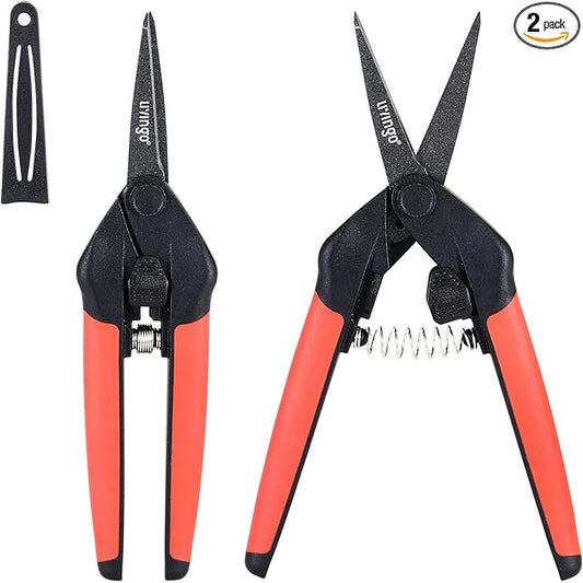 LIVINGO Sharp Garden Pruning Shears - 2 Pack 6.5??Spring Loaded Handles, Non-Stick Teflon Coated Stainless Steel Blades Scissors for Trimming Plant, Flower