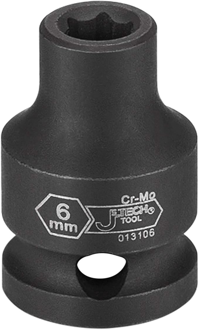 Jetech 3/8 Inch Drive 6mm Standard Impact Socket, Made with Chrome Molybdenum Alloy Steel, Heat Treated, 6-Point Design, Metric