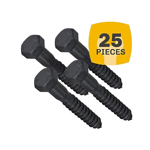 1/2" x 3?? 25-Piece Black Lag Bolts, Rustproof 4-Layer Ceramic BLAKOTE, 2X Protection of Galvanized Lag Screws, for Decks Pergolas by Makers Bolt