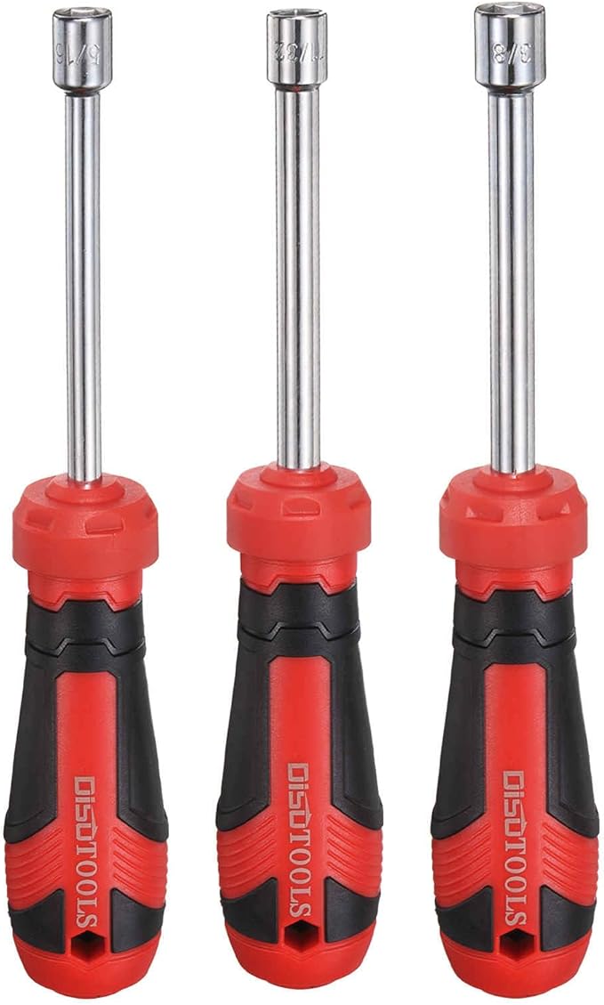 HARFINGTON 3 Pcs SAE Nut Driver 5/16" / 11/32" / 3/8" CR-V Non-Magnetic Tip Hollow Shafts Hex Socket Screwdriver with Anti-Slip Handle for Automobile Repair Bit Driver