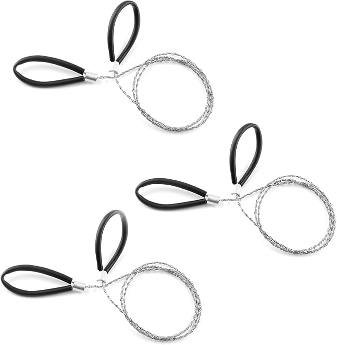 Bivethoi 3 Pack Stainless Steel Wire Saw Emergency Saw Kit, Camping Wire Saw Mini Backpacking Saw, Cable Cutting String Bone Rope Saw, Travel Chainsaw for Wood Cutting Hiking Hunting (Wire Handle)