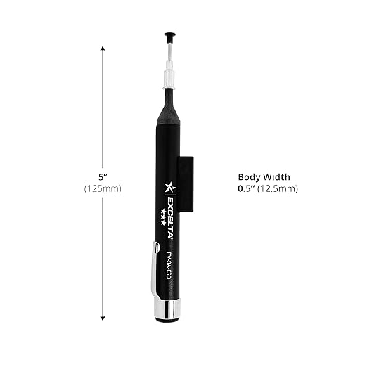 Excelta PV-3A-ESD Pen-Vac Pro Vacuum Pen Kit, 5 Inch Length, 0.5 Inch Diameter, ESD Safe with 6 Buna-N Static Dissipative Vacuum Cups and Probes, Made in USA, Professional