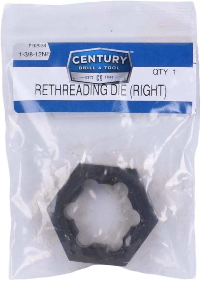 Century Drill & Tool, 92934, 1-3/8-12 NF, National Fine Fractional Right Hand Rethreading Die, High Carbon Steel, Fix Bolts or Studs