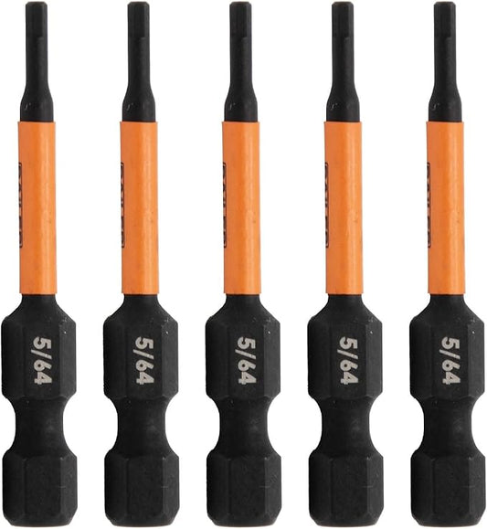 Hex 5/64" Impact Driver Bit - Railer Allen Wrench Drill Hex Bits. 1/4 Quick Release S2 Steel 2 inch 5/64" Hex Bits. (5 Pack)
