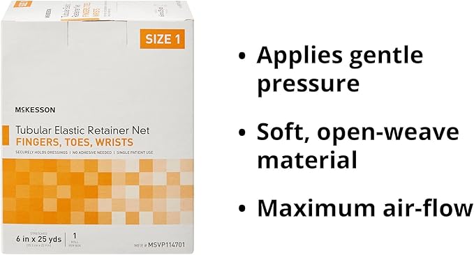 McKesson Tubular Elastic Retainer Net Dressing, Non-Sterile, Finger, Toes, Wrist, Size 1, 6 in x 25 yd, 1 Count, 1 Pack