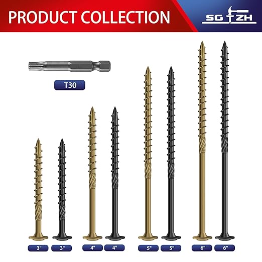 #14 x 3 Inch Lag Screws (264Pcs) 6lb. Structural Wood Screw, Bronze, Carbon Steel Washer Head, Rust Resistant epoxy Coated, T30 Star Bit