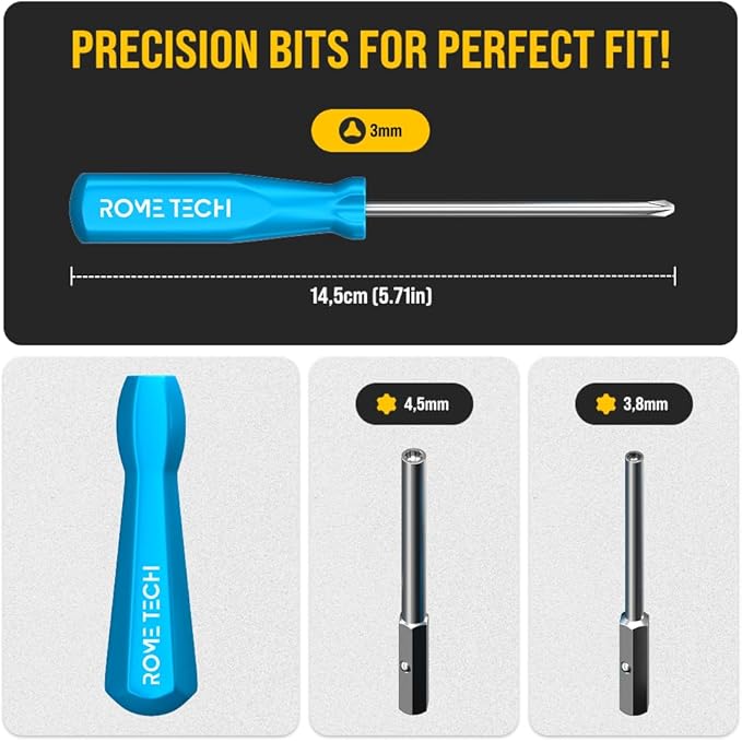 Rome Tech Gamebit Screwdriver Set for GameCube, Gameboy, SNES, NES, N64, Sega Game Cartridge, Tri Wing Screw Driver & 3.8mm 4.5mm - Screwdriver Bit Set Console Repair Tool