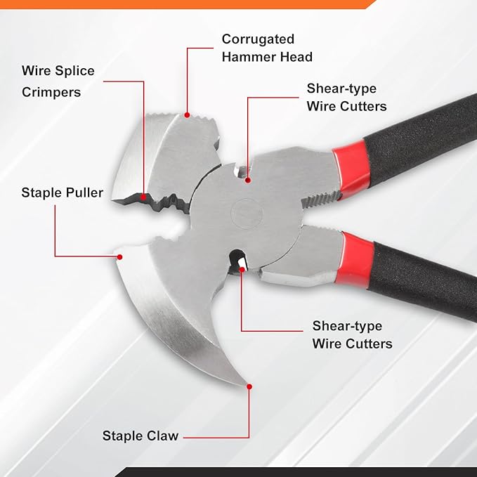 SPEEDWOX 10.5 Inch Fencing Pliers Staple Puller Fence Solid Joint Pliers Fence Pliers Fencing Pliers Fence Tool Pliers Heavy Duty Fence Pliers Multi Purpose Fence Tool Fencing Pliers with Hammer Head
