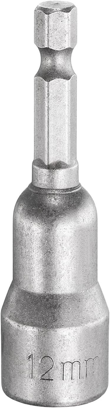 HARFINGTON Nut Driver Drill Bit 12mm Metric Socket 1/4" Hex Shank 2.56" (65mm) Long Magnetic 6-Point Sockets Quick Change CR-V Steel Bolt Setters for Power Drill Drivers