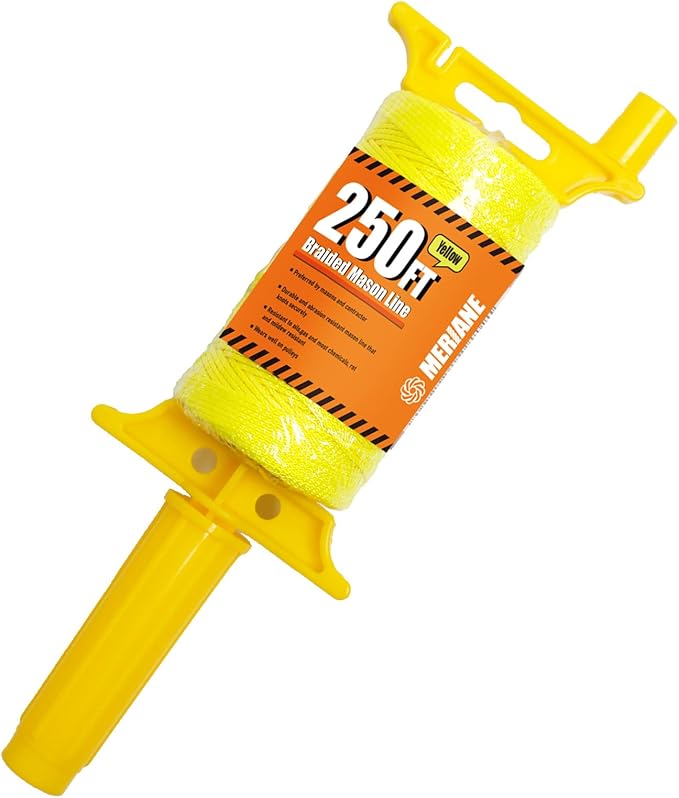 MERIANE 250FT Mason Line w/Reloadable Line Reel, 18# Braided Twine String for Masonry Job, Level Lines in Construction, Gardening, Fluorescent Yellow