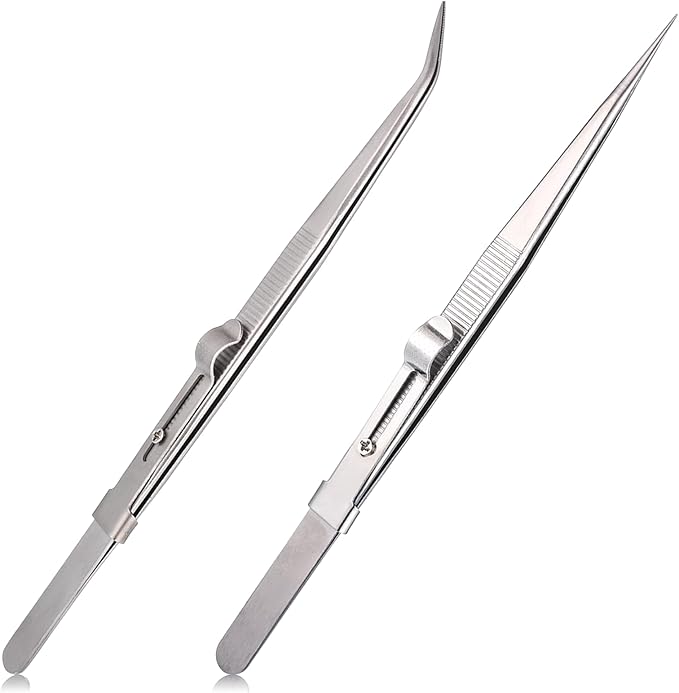 2Pcs Precision Tweezers Set Anti-Static Stainless Steel Long Tweezers Kit for Crafting for Laboratory Work, Jewelry-Making, Craft, Soldering Electronics