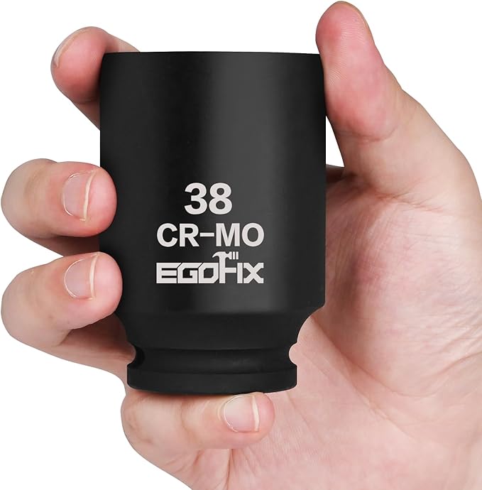 1/2" Drive Deep Impact Socket, 38mm Metric Socket, CR-MO 6 Point for Easy Removal of Axle Nut