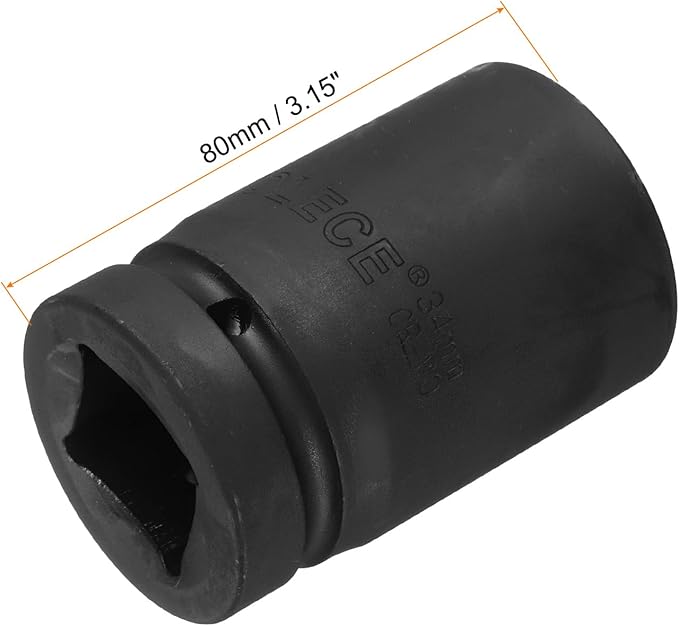 uxcell 1" Drive 34mm 12-Point Impact Socket, CR-MO Steel 80mm Length, Standard Metric Sizes