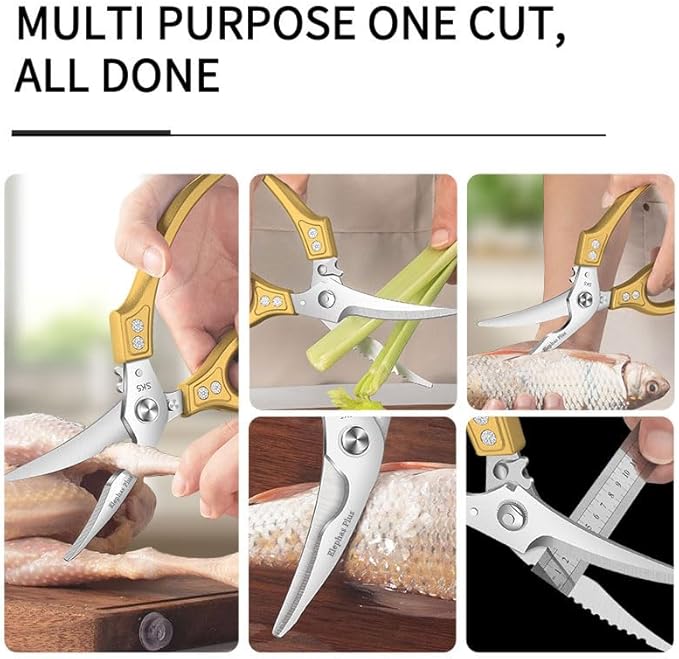 Professional Kitchen Scissors, Professional 10-Inch Heavy-Duty Kitchen Shears ??Ultra-Sharp Stainless Steel Scissors for Cutting Meat, Poultry, Fish, Herbs & Vegetables (Gold)
