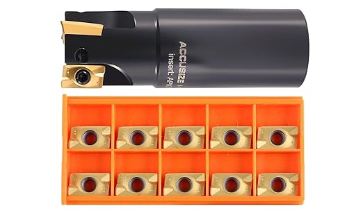 Accusize Industrial Tools 1-1/4" 90째 Square Shoulder Indexable End Mill w/ 10 add'l APKT1604 Inserts, 1-1/4" Shank, 3-3/4" OAL, 0.551" ap, 3 Flutes, APKT1604, Carbide Inserts, 0056-0922+0056-1604