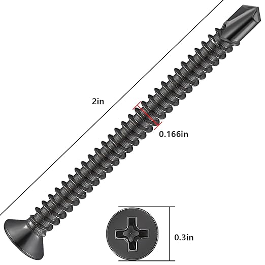 Wensilon竊?50pcs竊?8횞2?쓋or Sheet Metal Self-Tapping Screws 410 Black Stainless Steel Flat Head High-Strength Quick self-Drilling Screws