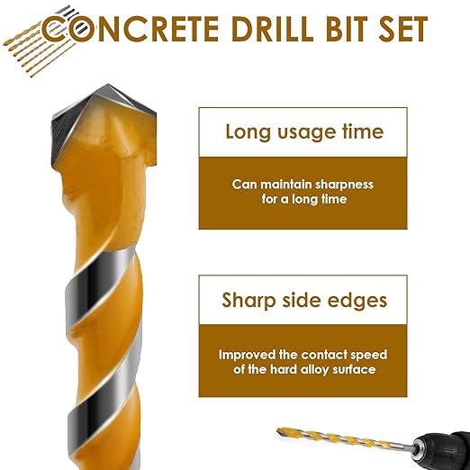21 PCS Concrete Drill Bit Set 5/32"-3/8" Masonry Drill Bits Set 5 Sizes Carbide Drill Bits Carbide 1/4 Hex Shank for Glass/Brick/Plastic/Cement/Tile (3 Set)