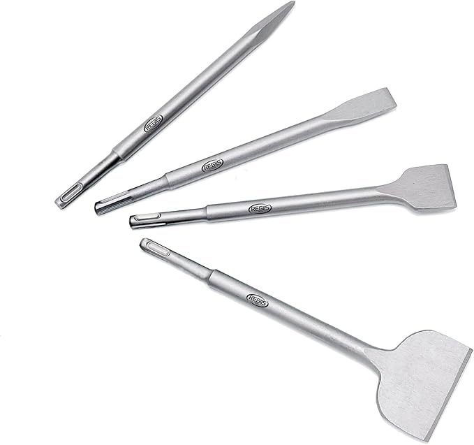 4 pcs SDS Plus Chisel Set, Masonry Concrete Drill Bit Set, Tile Removal Chisel Bits for Rotary Hammer with Point Flat Wide Tile Inclined Grooving Scraping Scaling Chisels