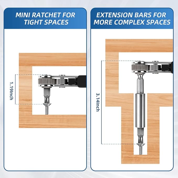 21-in-1 Right Angle Screwdrivers Set, 36-Tooth Mini Ratchet Screwdriver, 90째 Offset for Tight Spaces, Multi-head screwdriver Compact for DIY/Repairs, Gifts for Men