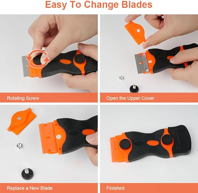Ainiv Razor Blade Scraper, 2-in-1 Scraper Tool with 10PCS Metal Blades and 10PCS Plastic Blades, Multi-funtional Cleaning Razor Scraper for Decals, Stickers, Labels, Caulk, Adhesive, Paint Removal