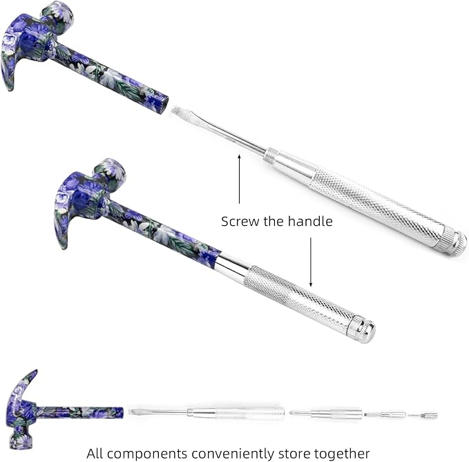 6-in-1 Floral Hammer Kit, Multifunctional Set with Cross & Flat Screwdriver, Portable Mini Gift