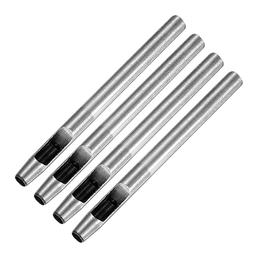5.5MM Leather Hole Punch Tool [4PCS] - Metal Round Belt Hole Puncher Use for Leather Working & Belts & Watch Band & Paper & Plastic - [Silver Tone] Round Hollow Tools