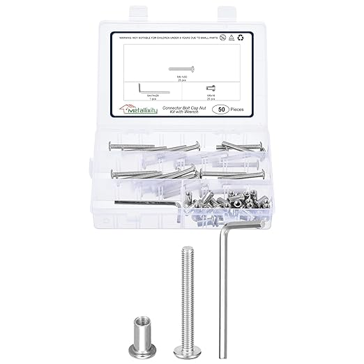 METALLIXITY Furniture Crib Screws Replacement Set with Wrench(M6-1x50mm) 50Pcs, Connector Bolts M6 Screw Barrel Nuts Binding Screws, for Chair Cabinet Bed, Silver