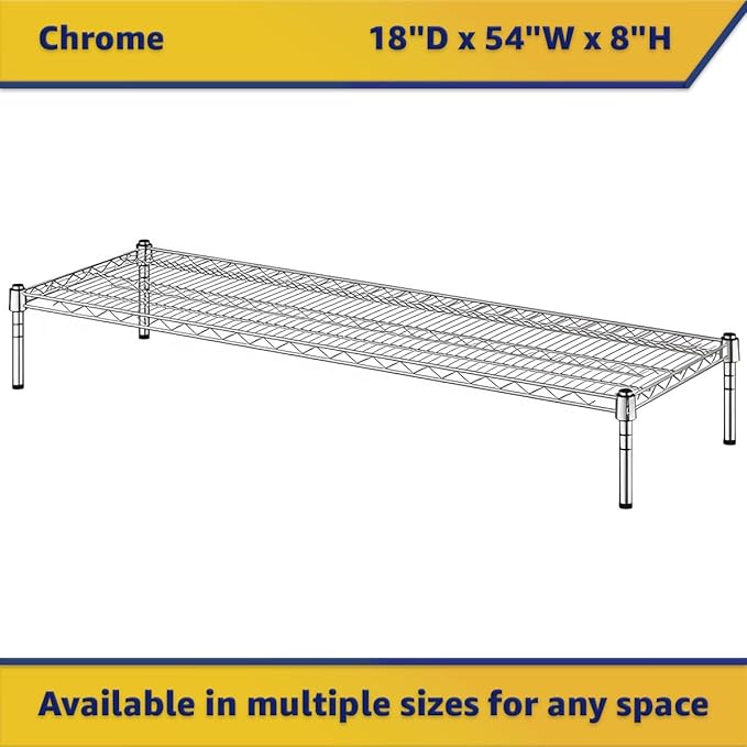 18" x 54" x 8" Chrome Wire Storage Shelf, Dunnage Rack, Commercial 1 Tier Small Shelf