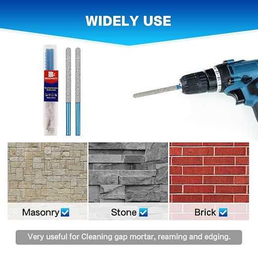 Tuck Point Pin Diamond Bit - BRSCHNITT 72 x7.4mmDiamond Mortar Raking Bit with Round Shank for Removing old Mortar Grinding/Shaping Masonry,Stone,Concrete,Inside Corners Diamond Glitter Bit.